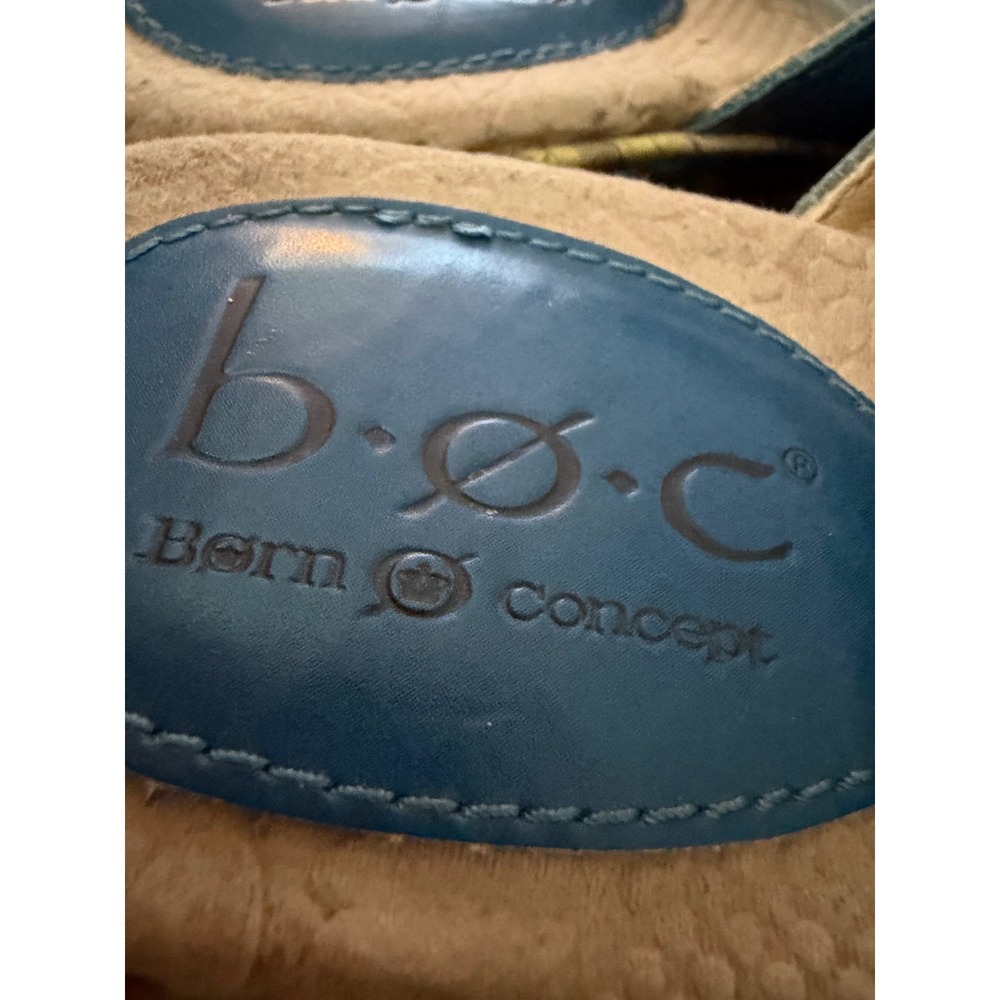 B.O.C. Born Concepts Eddie II Blue Leather Sandals Size 9 /40.5 Floral Cork Heel - Picture 9 of 9